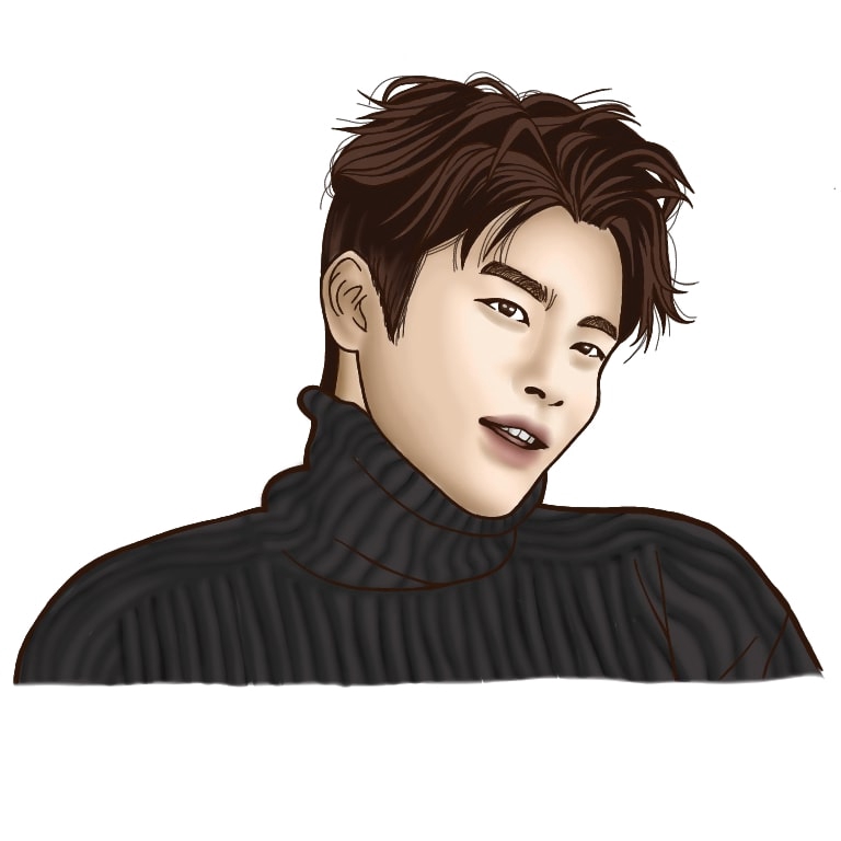 Jasa ilustrasi gambar kartun pria dengan rambut cokelat sedang tersenyum