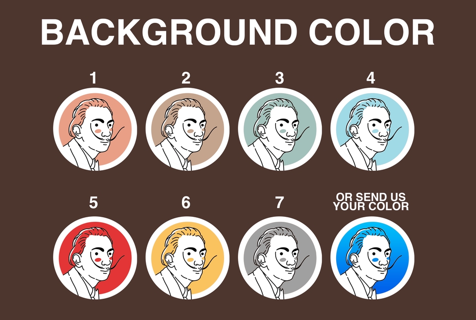 Jasa desain ilustrasi kartun dengan berbagai warna latar belakang.