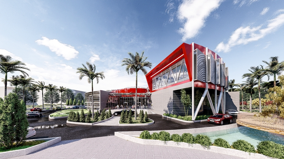 Jasa desain exterior 3D untuk desain bangunan modern, kantor, dan cafe