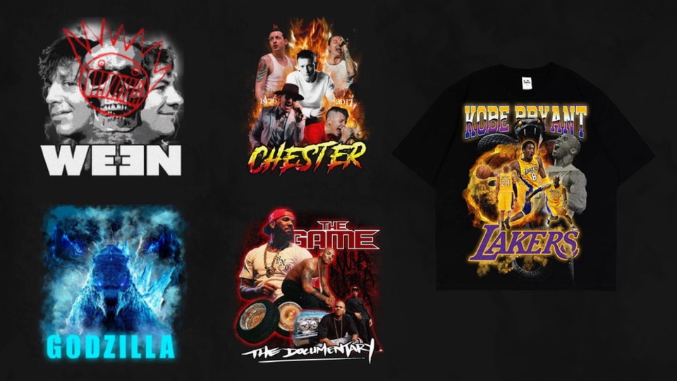 Desain kaos distro dengan tema musik, olahraga, dan budaya populer.  Jasa desain kaos custom dengan berbagai tema dan style.