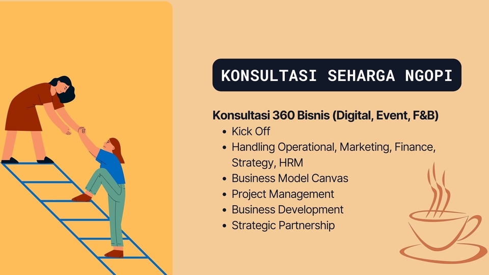Konsultan bisnis untuk membangun bisnis digital, event, dan F&B.