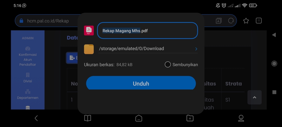 Jasa pembuatan website dengan contoh tampilan halaman download file PDF.