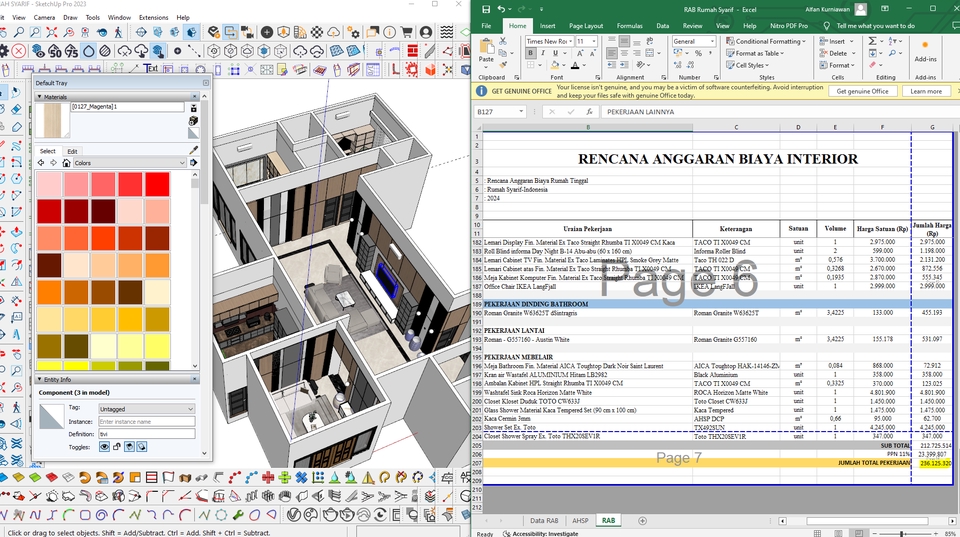 Desain interior rumah minimalis dengan detail rencana anggaran biaya.