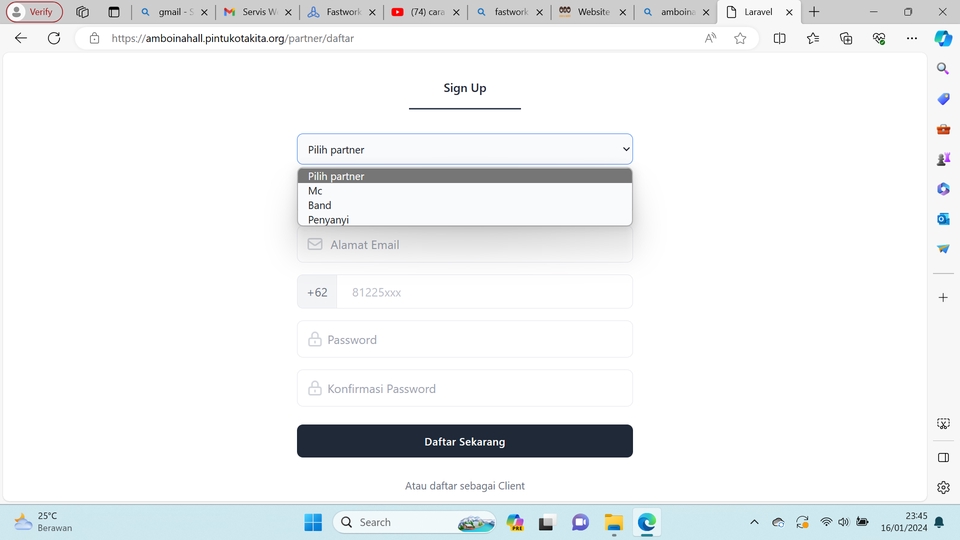 Jasa pembuatan website, pendaftaran akun website, sign up
