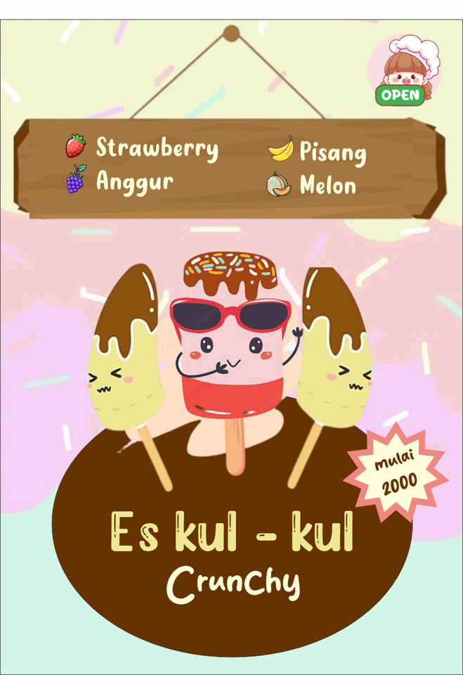 Es kul-kul crunchy dengan topping strawberry anggur pisang melon cocok untuk bisnis minuman dingin