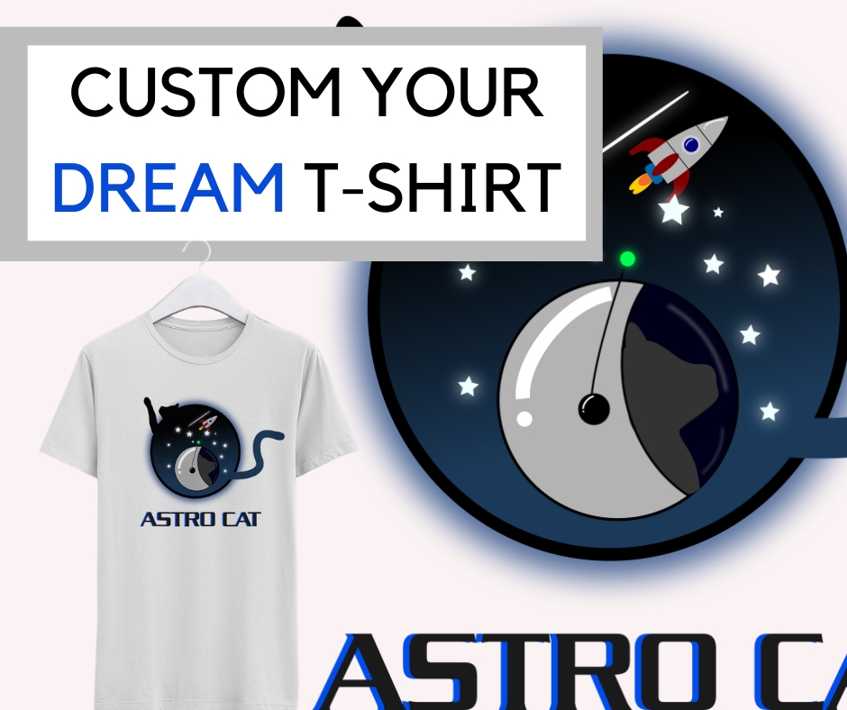 Desain kaos custom dengan gambar astronot kucing untuk toko distro atau brand anda