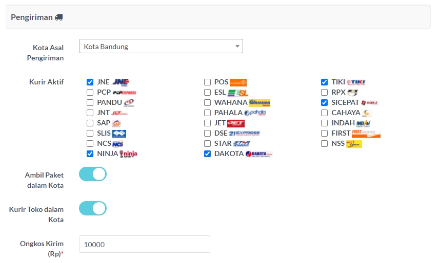 Jasa Pembuatan Website Toko Online dengan Kurir Pengiriman Ninja, JNE, Tiki dan Lainnya.