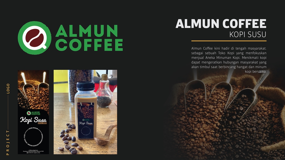 Jasa desain logo cafe dan kopi susu dengan konsep modern dan minimalis untuk bisnis makanan dan minuman di Indonesia.