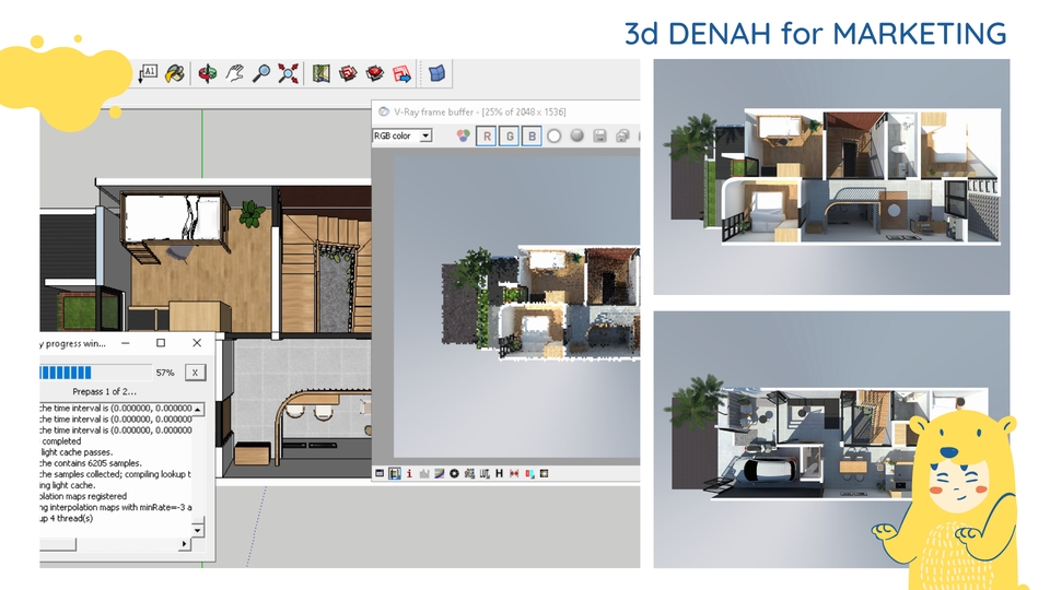 3D & Perspektif - Visualisasi Denah 3D - Forniture Render - 1 Hari Jadi - 3