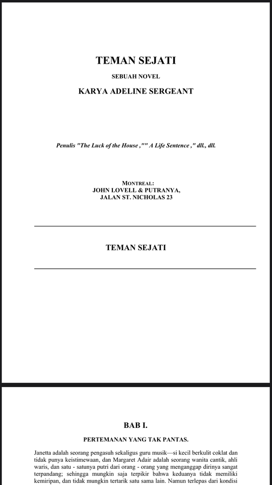 Jasa penerjemah buku "Teman Sejati" karya Adeline Sergeant