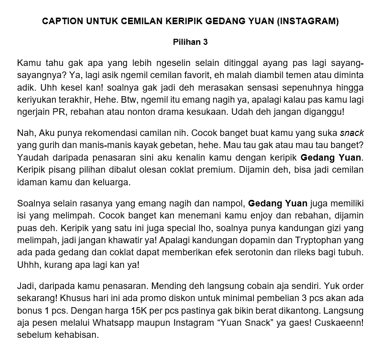 Caption Sosial Media - Copwriting untuk Berbagai Media Promosi (1 Hari Jadi) - 13