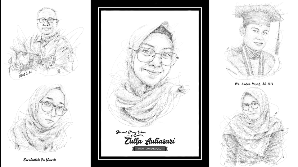 Gambar Potret - Edit foto Scribble Art Unik & Cepat (1 Hari Jadi) - 1