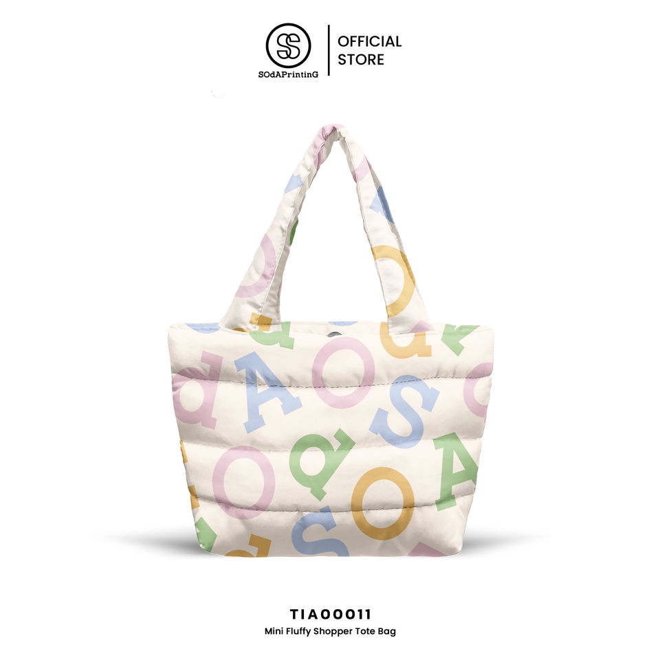 รับผลิตกระเป๋าผ้า กระเป๋าโท้ทสะพายไหล่ ผ้าบุฟฟี่ลายตัวอักษรน่ารัก งานพรีเมี่ยม TIA00011 โรงงานผลิตกระเป๋า