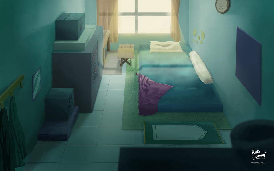 Jasa ilustrasi digital kamar tidur minimalis gaya kartun