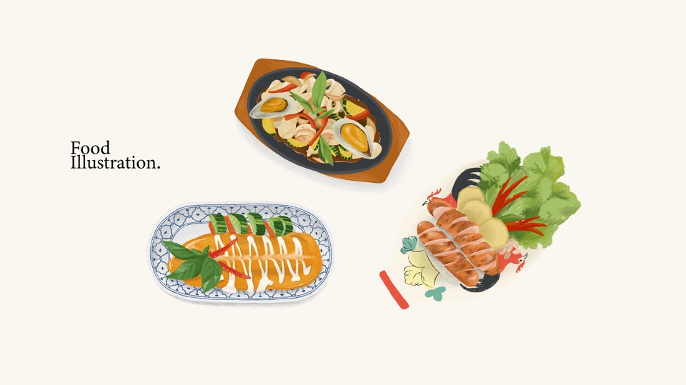 รับวาดภาพประกอบอาหารไทย digital painting วาดรูปอาหารไทย วาดภาพประกอบ วาดรูปสินค้า