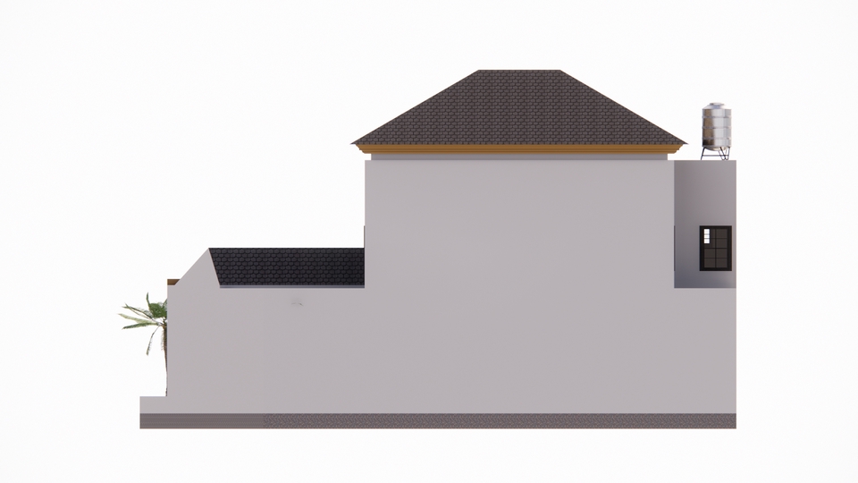 Jasa desain exterior 3d untuk rumah minimalis modern dengan desain atap yang menarik.