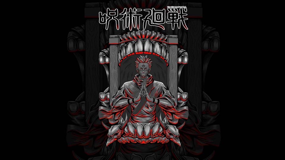 Ilustrasi digital seorang karakter anime pria dengan pose meditasi dalam desain seni tradisional Jepang