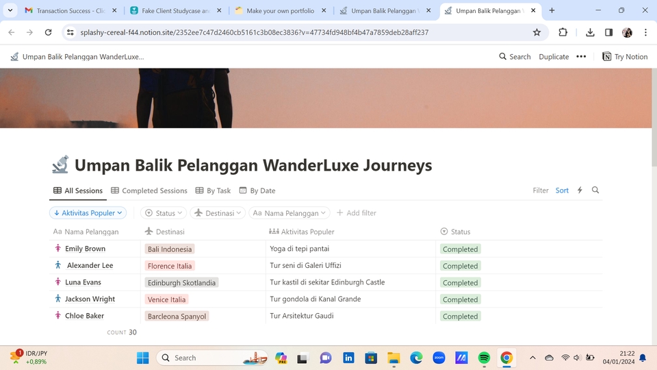 Jasa data entry online untuk klien Wanderluxe Journeys, meliputi pengumpulan data, input data, dan entri data excel.
