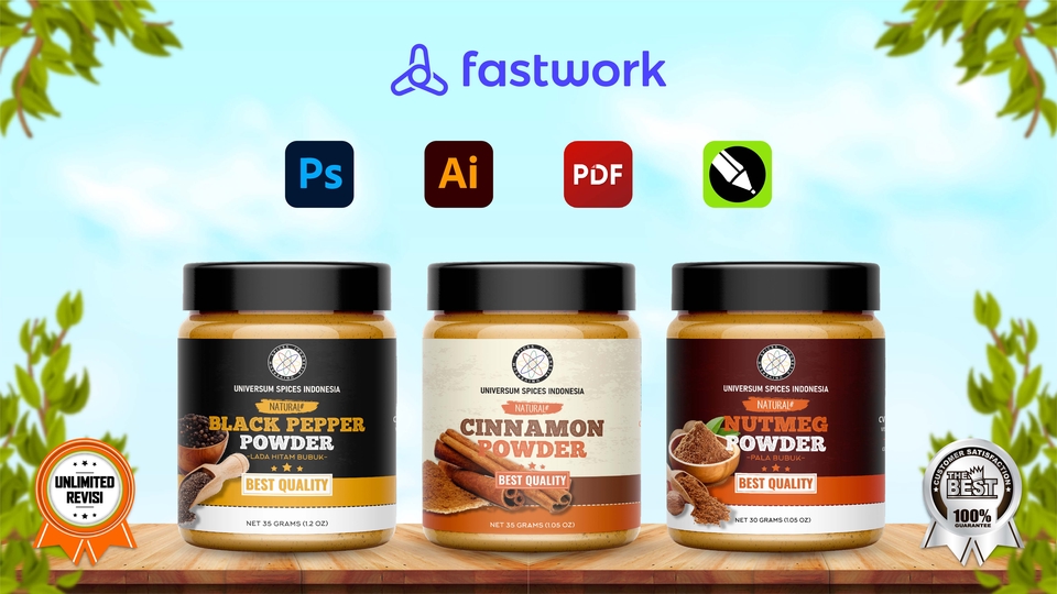 Jasa Desain Kemasan Produk Makanan: Kemasan Bubuk Cabai, Bubuk Kayu Manis, dan Bubuk Pala