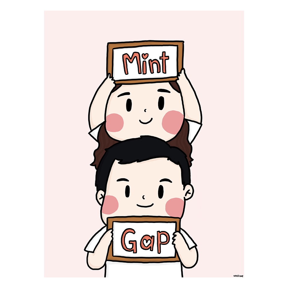 วาดแฟนอาร์ต วาด fanart คู่รักถือป้ายคำว่า Mint และ Gap ออกแบบแฟนอาร์ตน่ารักๆ สไตล์การ์ตูน สำหรับเป็นของขวัญ รับวาดรูปแฟนอาร์ต ภาพวาดคู่รัก เกาหลี ภาพการ์ตูนน่ารักๆ แฟนอาร์ตเกาหลี วาดรูปคู่รัก