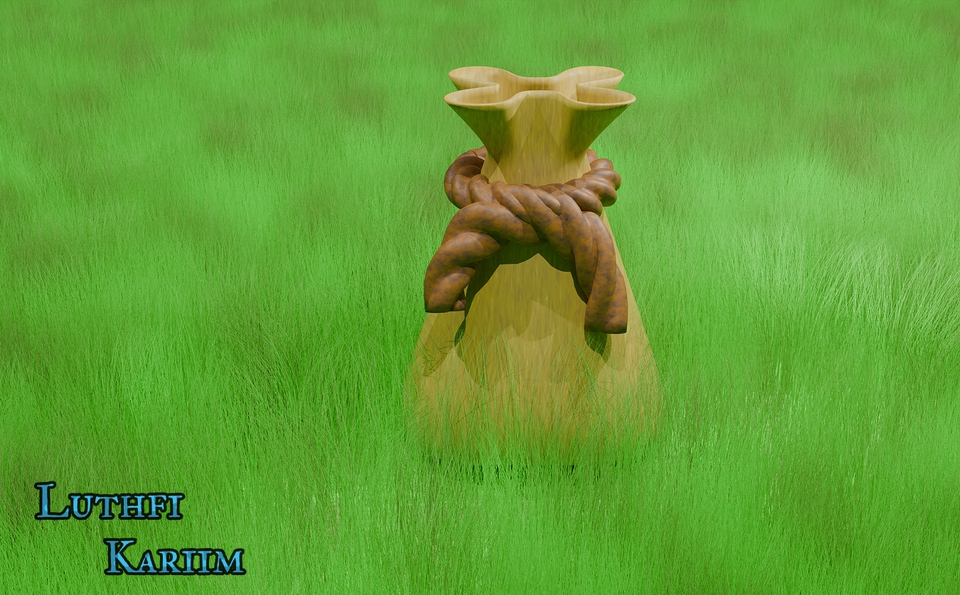 Desain 3D model tas kanvas sederhana dengan desain unik untuk kebutuhan desain interior ruangan.