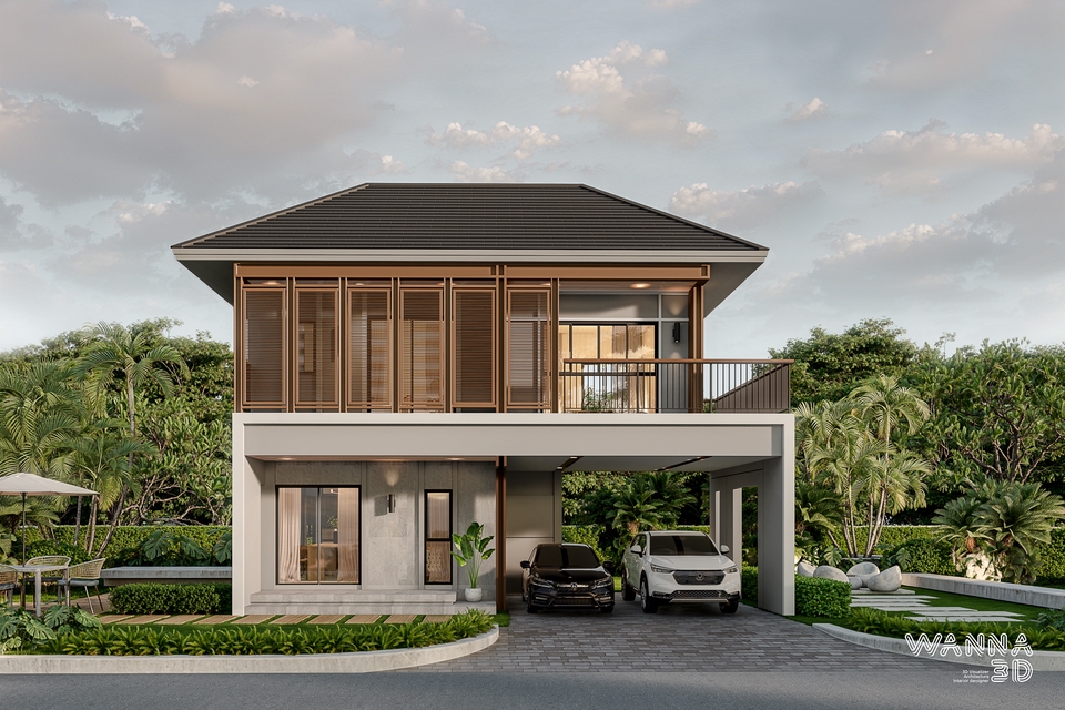 ออกแบบบ้าน 3d perspective รับทำภาพ 3d  แบบบ้าน 2 ชั้น
