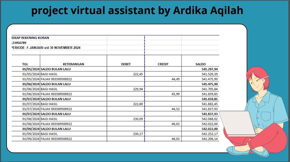 Jasa Akuntansi Freelance - Rekap Neraca, Saldo Bulanan, dan Catatan Transaksi Keuangan.