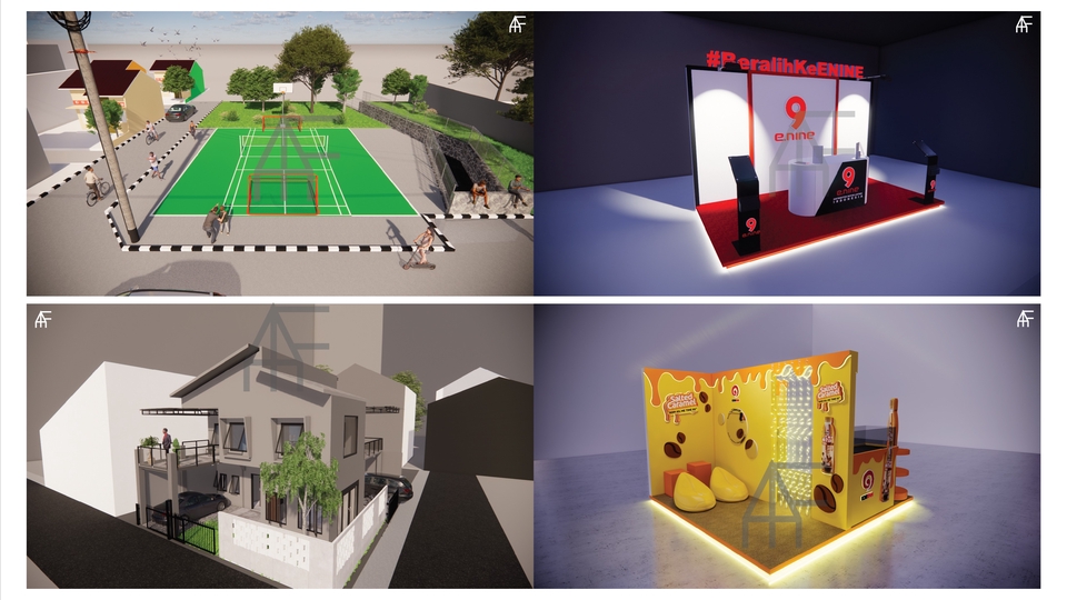 Jasa membuat 3D bangunan, furniture, booth dll, Render hasil 3d dan lembar kerja