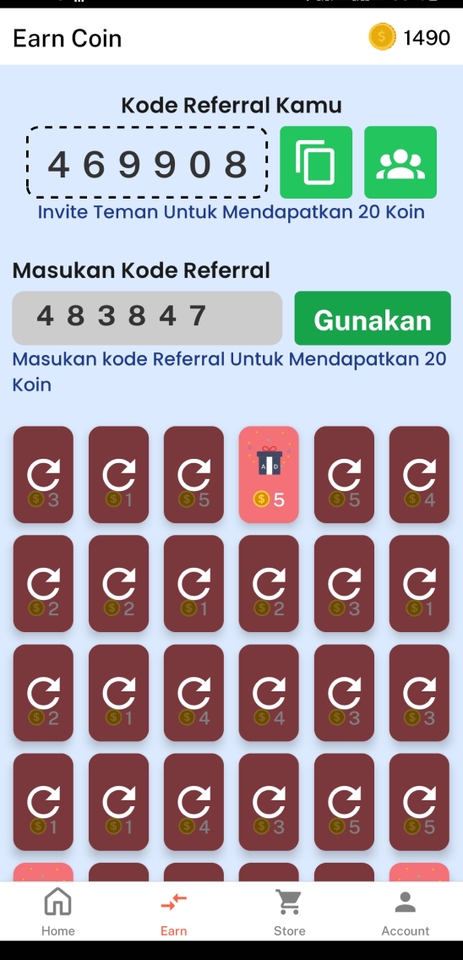 Jasa pembuatan aplikasi Android mobile - Gunakan kode referral untuk mendapatkan koin.