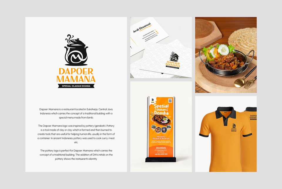 Desain logo restoran dengan logo kuali dan desain logo baju dengan desain logo.