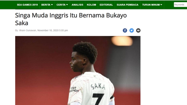 Jasa penulis artikel - Jasa pembuatan konten tentang sepak bola - Jasa copywriting - Bukayo Saka Pemain Bola Sepak Inggris.