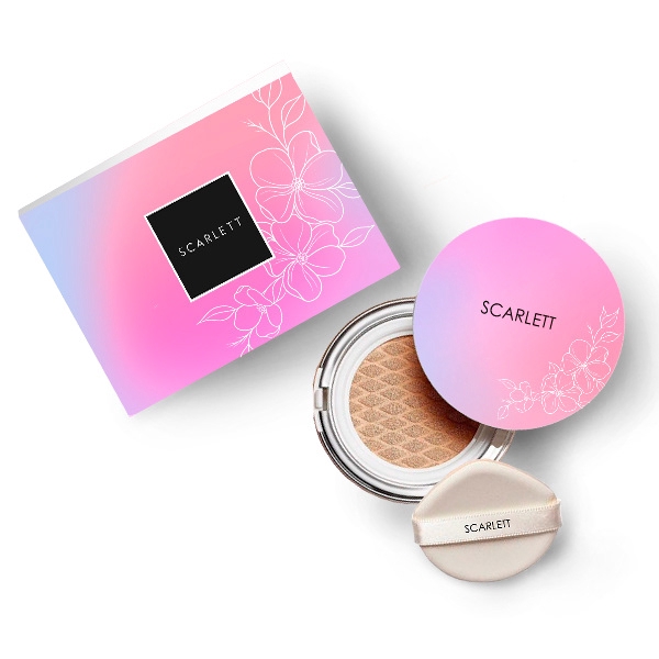 Jasa desain kemasan kotak nasi unik dan menarik untuk brand Scarlett dengan desain floral yang elegan dan warna pastel.