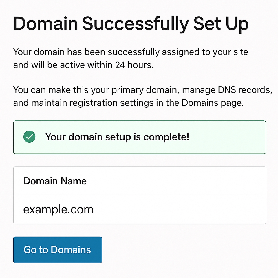Jasa IT Support: Konfirmasi Setup Domain example.com Berhasil