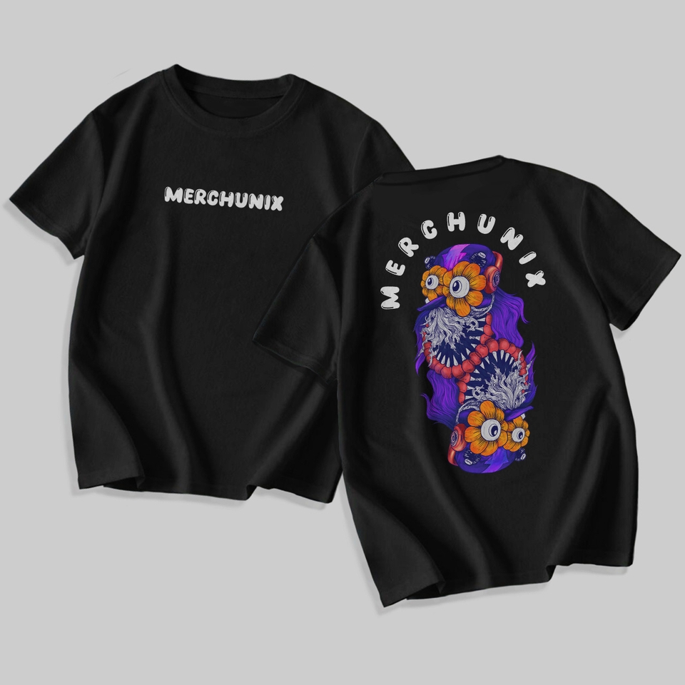 Desain kaos pria dengan motif keren dan tulisan "Merchunix" cocok untuk distro.