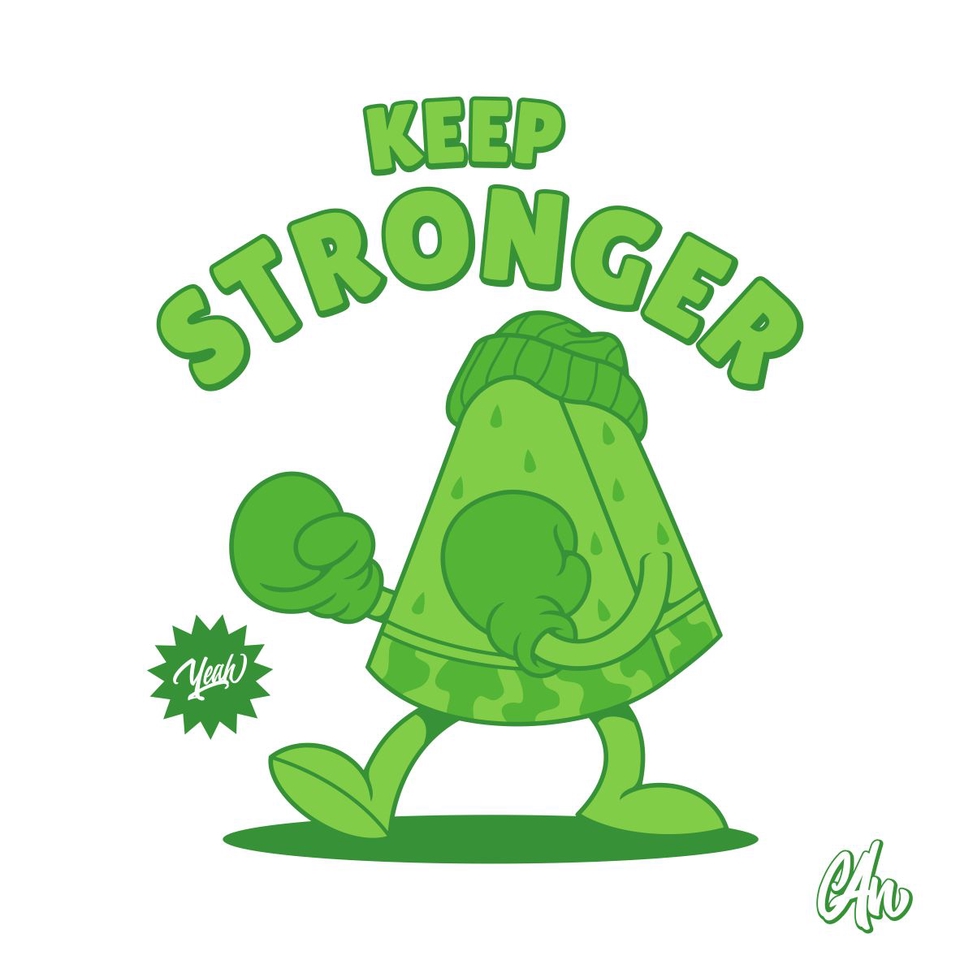 Logo kartun lucu dengan topi dan tinju, desain untuk website atau bisnis