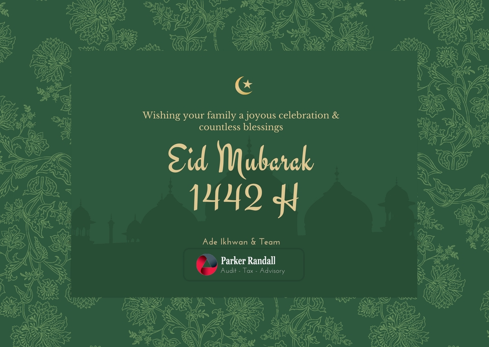 Kartu ucapan Idul Fitri 1442 H dari Ade Ikwan & Team Parker Randall, jasa desain spanduk, desain brosur, desain kartu nama, desain undangan pernikahan, desain katalog, desain kalender, desain company profile, desain sertifikat, dan desain poster.
