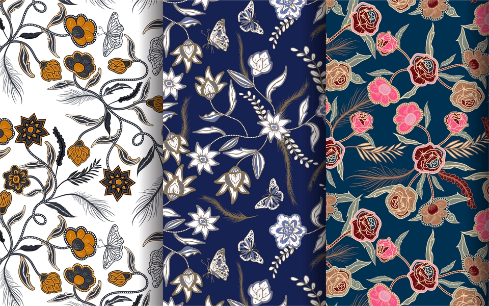 Desain motif kaos dengan bunga dan kupu-kupu, cocok untuk desain kaos distro atau custom