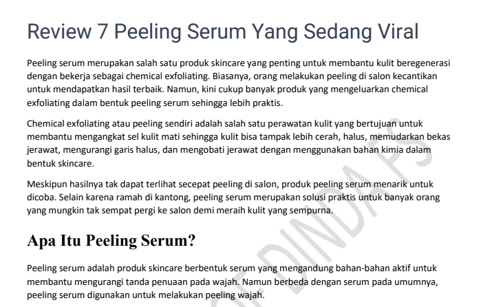 Jasa penulisan artikel review 7 peeling serum yang sedang viral di Indonesia.