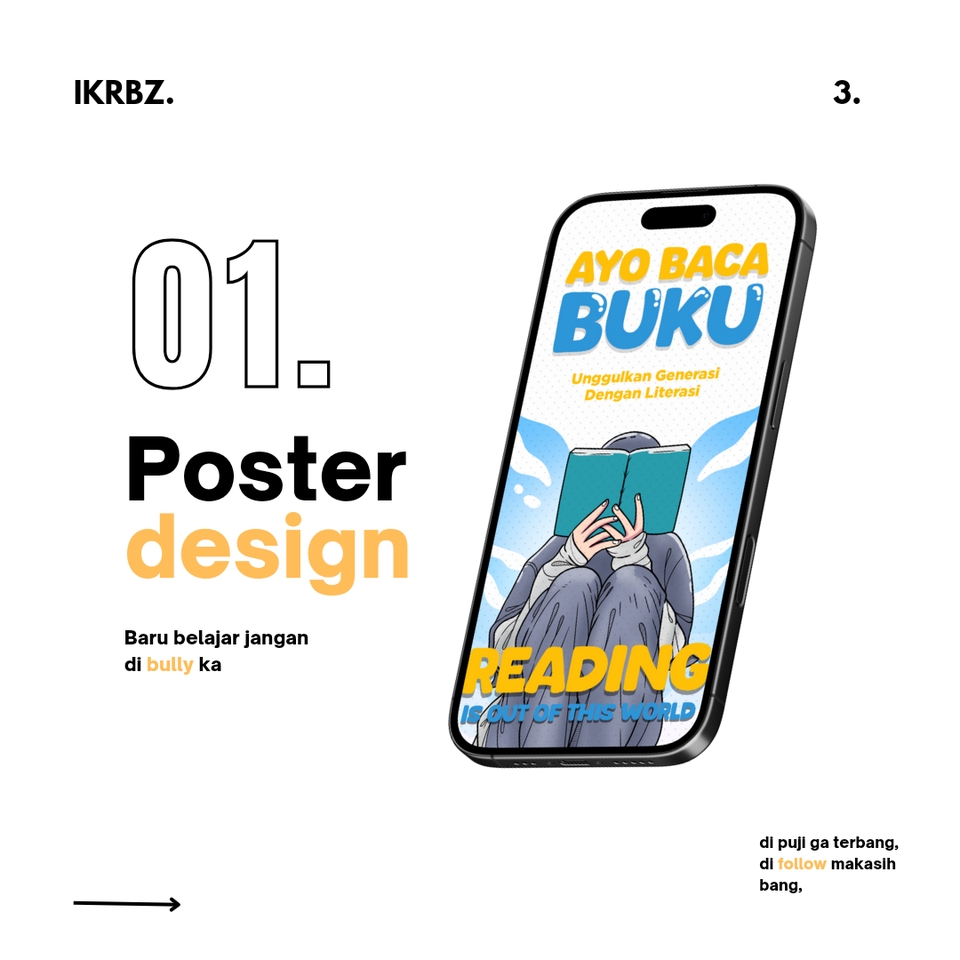 Jasa desain poster online dengan tema membaca untuk meningkatkan literasi.