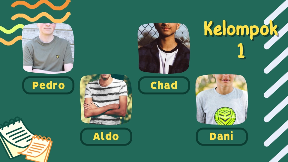 Jasa pembuatan presentasi powerpoint untuk tim kelompok 1. Desain ppt dengan tema modern dan profesional. Layanan desain slide presentasi berkualitas tinggi.