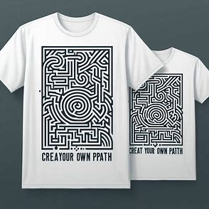 Desain kaos custom dengan motif labirin dan tulisan "Create Your Own Path" untuk desain kaos distro dan desain kaos anak.
