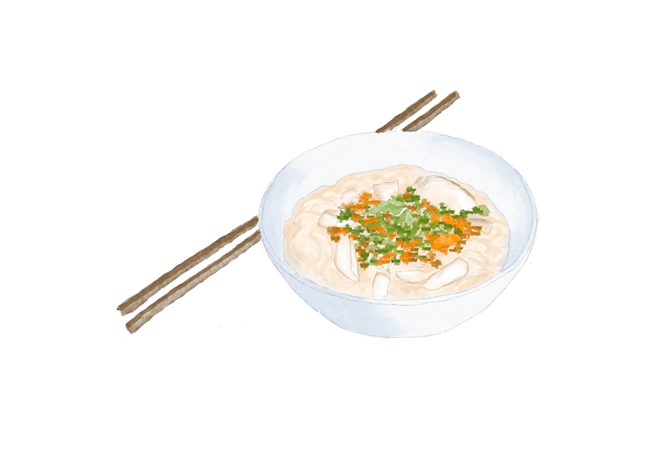 ภาพประกอบวาดภาพอาหาร เกี๊ยวน้ำ พร้อมตะเกียบ