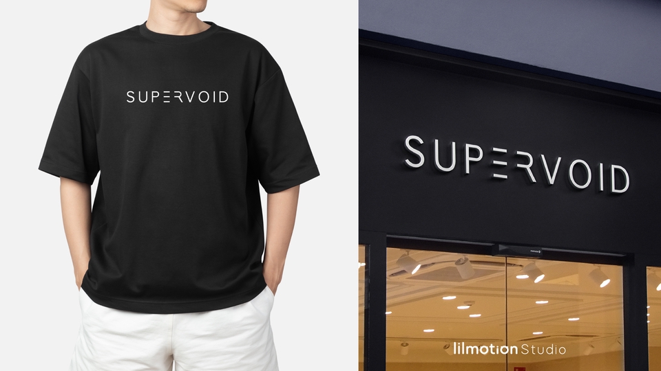 Desain logo "Supervoid" dengan warna hitam dan putih, cocok untuk perusahaan modern dan minimalis.
