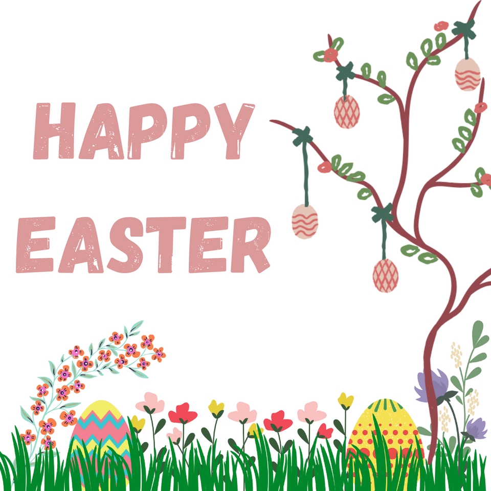 Jasa Desain Kartu Ucapan Selamat Ulang Tahun dengan desain bunga dan telur paskah