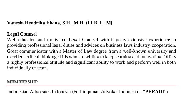 Vanessa Hendrika Elvina, S.H., M.H., (LL.B., LLM.) jasa konsultan hukum, jasa pengacara, jasa advokat, konsultan hukum, legal konsultan, legal freelance, konsultan hukum online