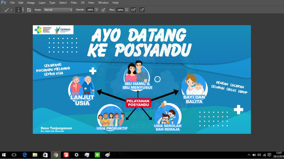 Jasa desain spanduk layanan posyandu di desa Tanjungpandan.