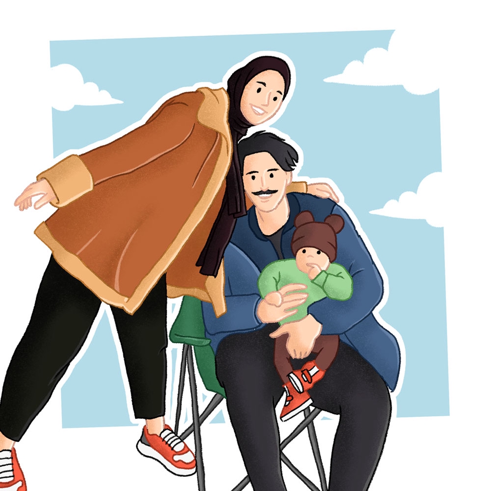 Jasa pembuatan karikatur keluarga dengan desain vektor dan warna. Layanan ilustrasi untuk pembuatan karikatur freelance dengan harga terjangkau.