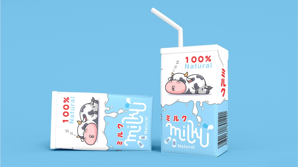 รับออกแบบโลโก้ บรรจุภัณฑ์นม 100% ออกแบบโลโก้ สินค้า แพคเกจจิ้ง น่ารัก มินิมอล