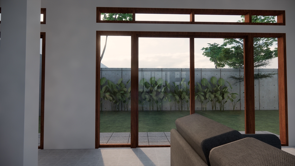 Jasa desain 3d eksterior rumah minimalis dengan kolam renang dan taman