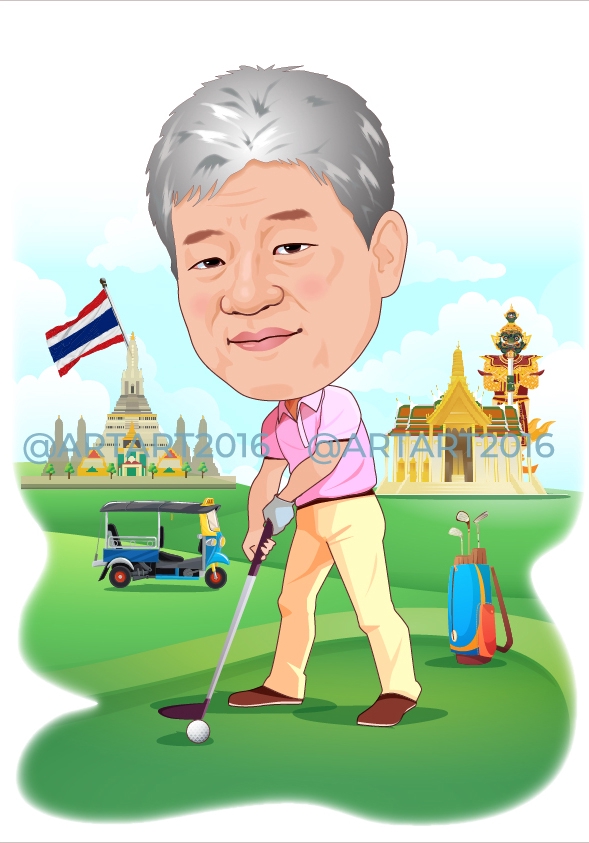 รับวาดภาพล้อเลียน การ์ตูนคนเล่นกอล์ฟ